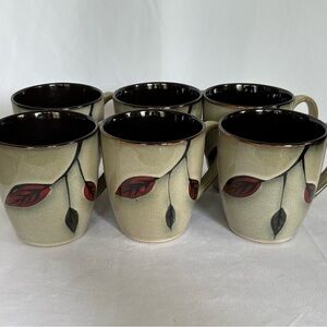 Hand painted Speckled Stoneware Mugs from Pier 1 “Leaves” Pattern set of 6